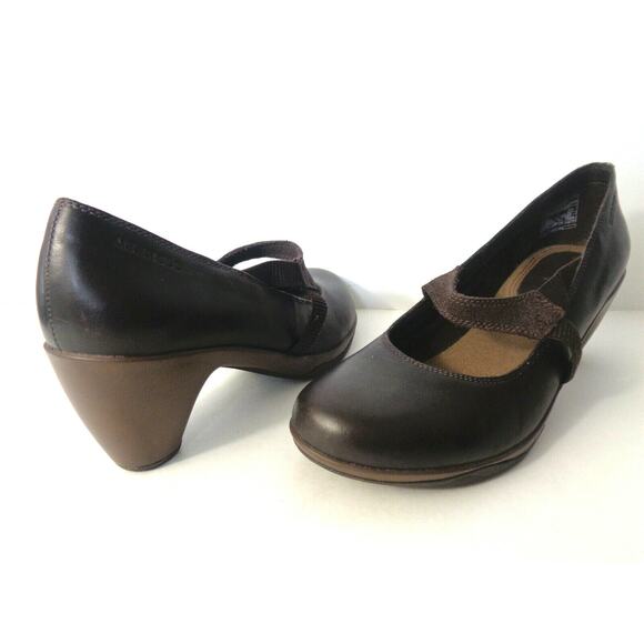MERRELL US 9.5M Espresso Evera Draft Medium Heel Leather Mary Jane Pumps Shoes - Picture 1 of 9